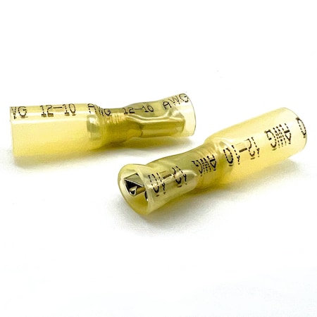 Boltsandnuts.Com Fork Terminal, 10 AWG, 600 V, Heat Shrink Insulated, Yellow, Crimp Termination with Heat Shrink EL-1210-FSPADE-HSY-50